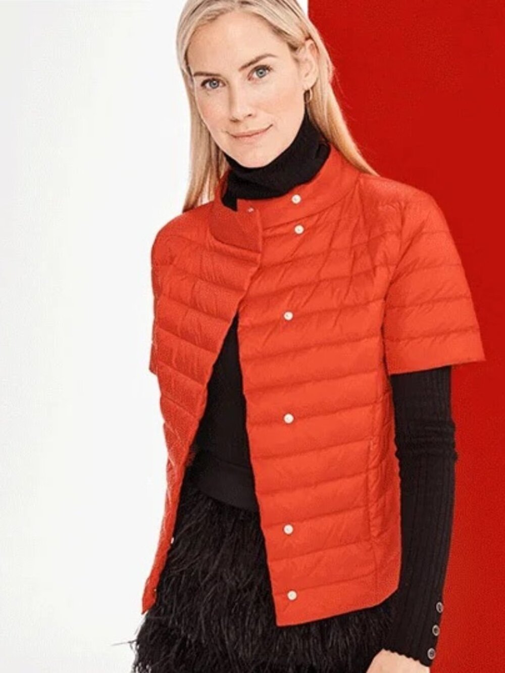 J. McLaughlin Short Sleeve Down Jacket Puffer Vest Red M